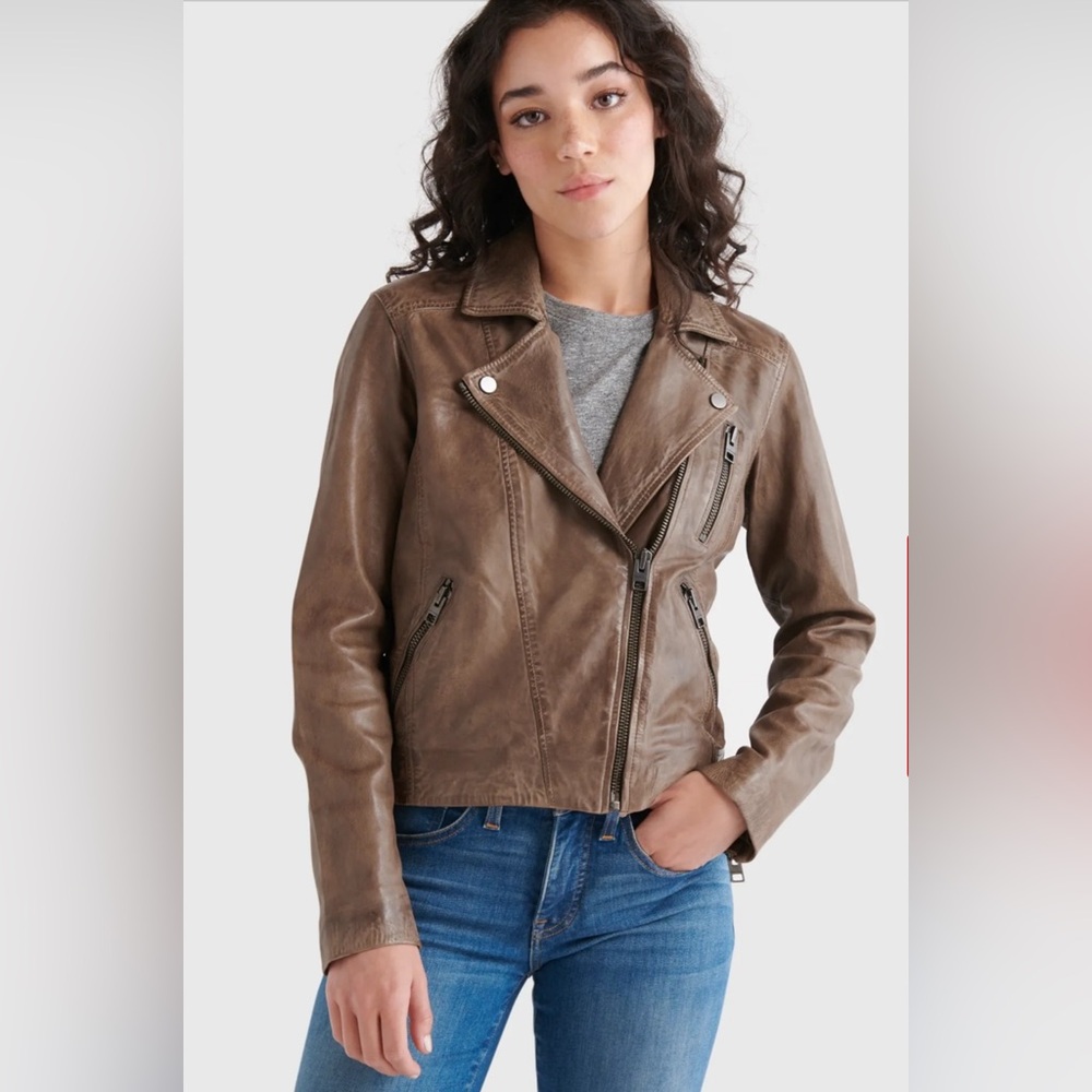 Brand New Lucky Brand Women's Brown Leather Moto Jacket